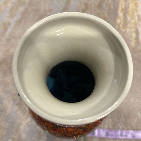 Porcelain Vase Chinese Decor Art Rare HandPainted Gilding Embossed Drawing EUC - Picture 8 of 10